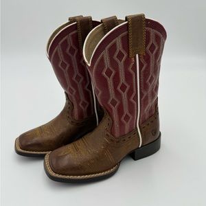 Ariat leather little kids red and brown cowboy boots